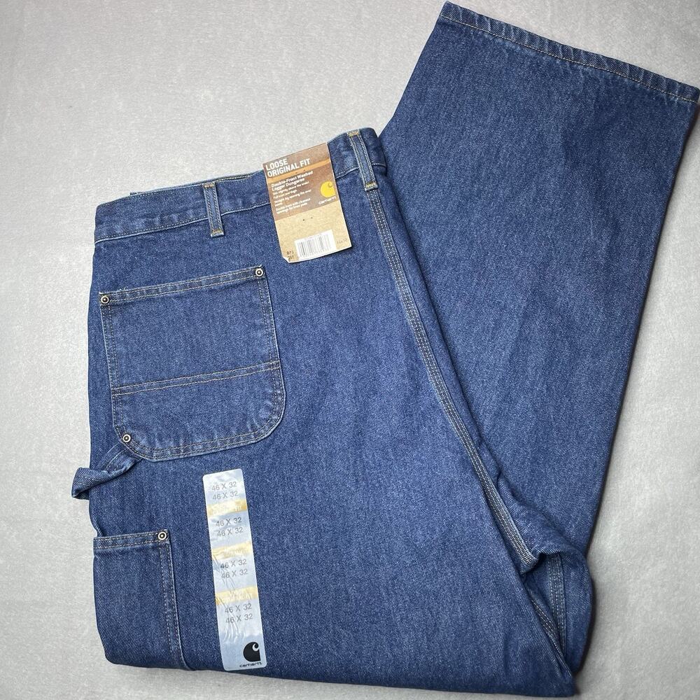 Carhartt B73 DST Double Knee Logger Jeans Mens 46x32 NWT Blue Workwear